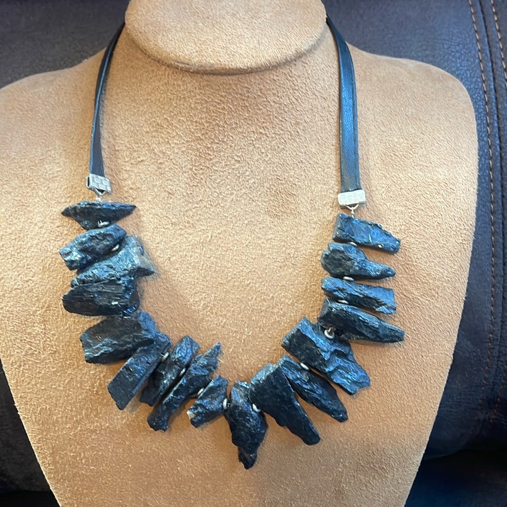 Yochi NY Black Slate Bead & Leather Necklace